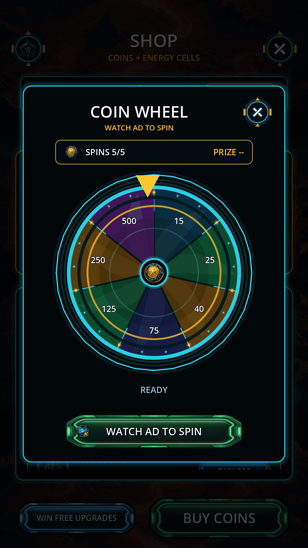 Reward Wheel screen